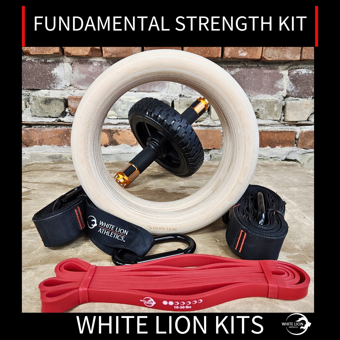 Fundamental Strength Kit( Gymnastics Rings| Red Monster Bands | Ab Wheel