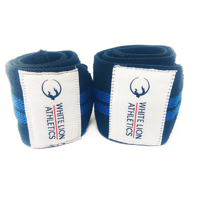 Wrist Wraps| Black with Blue Stripes| Wrist Support for Weightlifting & Crossfit - White Lion Athletics