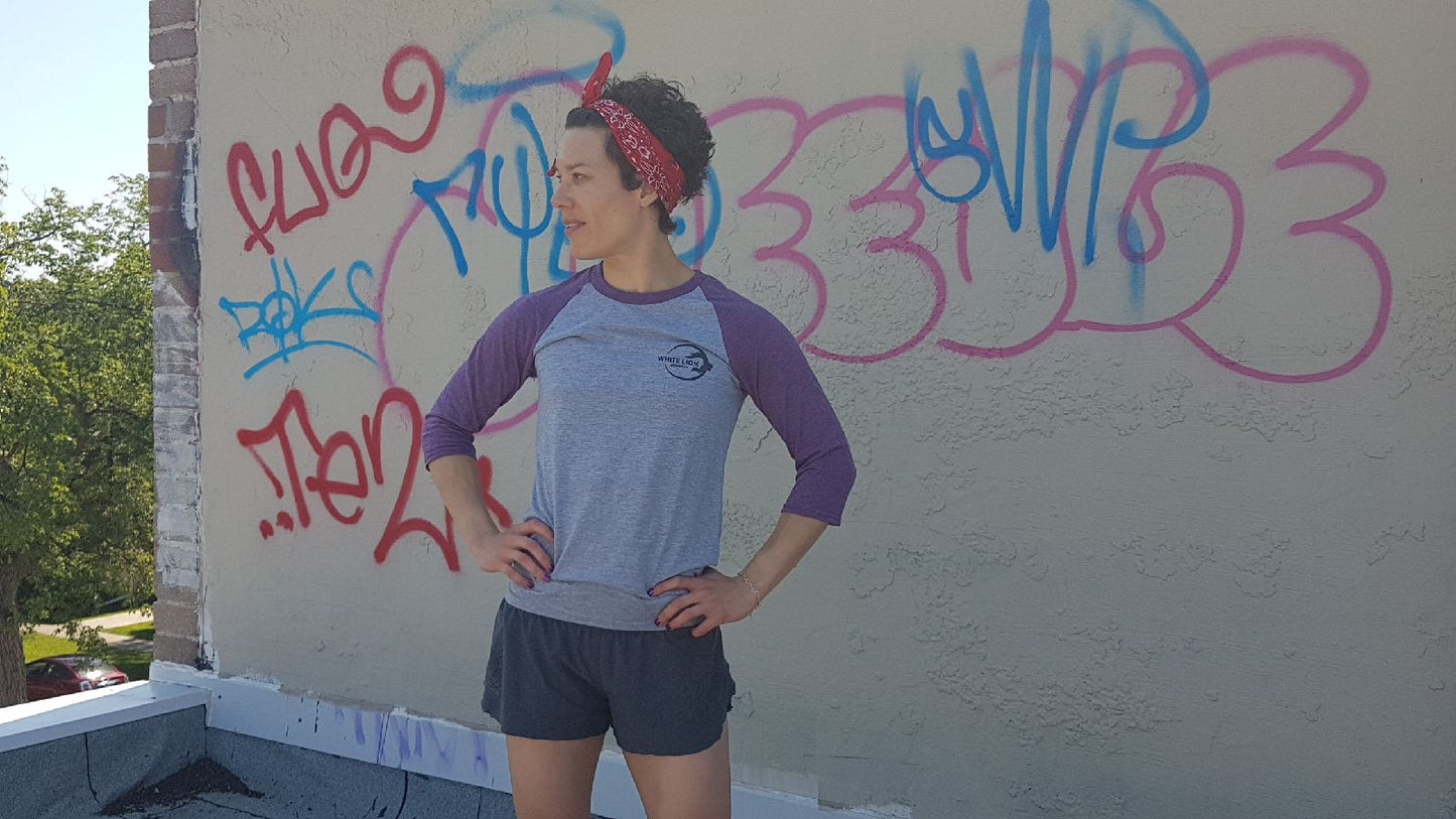 Baseball T-Shirt | 3/4 Sleeve Raglan Shirt| Purple / Grey - White Lion Athletics