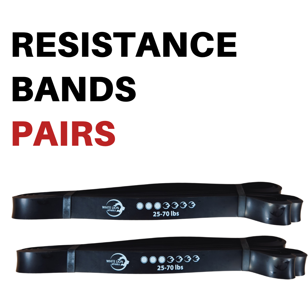 Two pairs of black resistance bands by white Lion Athletics