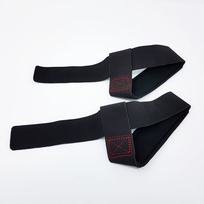 a pair of black, leather weightlifting strapswith Neoprene Wrist Padding by White Lion Athletics