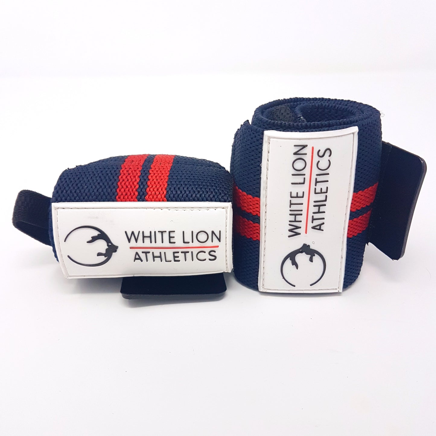 Wrist Wraps| Navy Blue with Red Stripes| Wrist Support for Weightlifting & Crossfit - White Lion Athletics