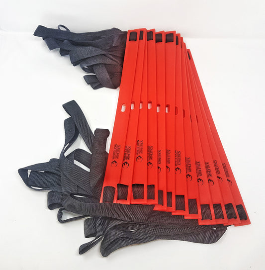 6 meter agility ladder byWhite Lion Athletics. Red rungs with heavy duty black nylon webbing.