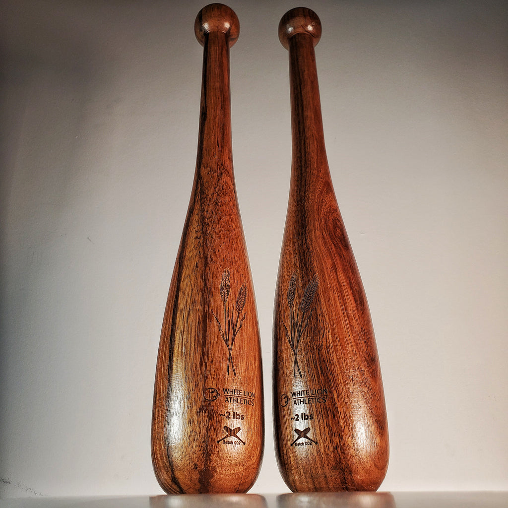 2lb Indian Clubs: Walnut, Teardrops | Batch 002 | Hand Crafted Indian Clubs - White Lion Athletics
