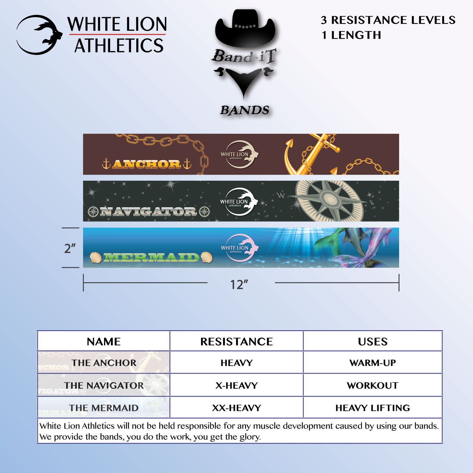 The Band-iT (2 inch) | The Ultimate in Fabric Resistance Bands| 1 Size, 3 Strengths - White Lion Athletics